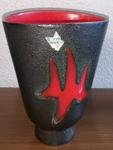 vase en céramique bicolore rouge noir Elchinger 1950's