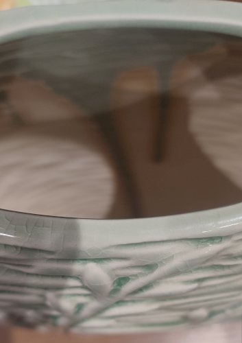 Vase en céramique craquelée années 80-90 décor végétal 