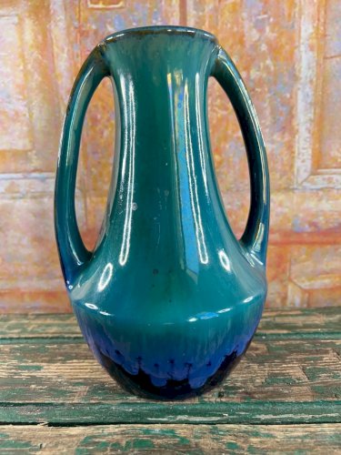 Vase en céramique émaillée bleu & vert – Style Art Nouveau – 23 cm
