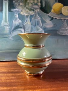 Vase en céramique émaillée vert mint céramique de viroflay signé orfinox vintage