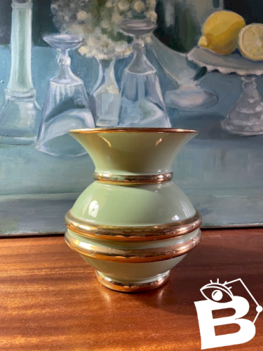 Vase en céramique émaillée vert mint céramique de viroflay signé orfinox vintage