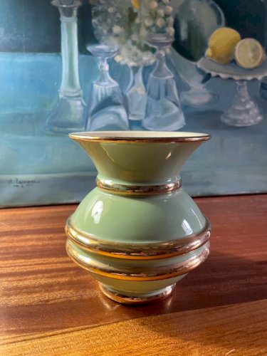Vase en céramique émaillée vert mint céramique de viroflay signé orfinox vintage