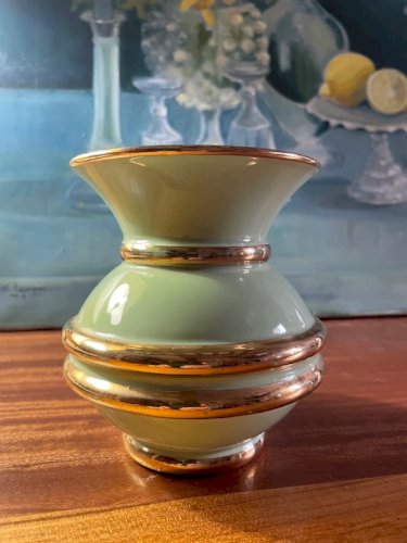 Vase en céramique émaillée vert mint céramique de viroflay signé orfinox vintage