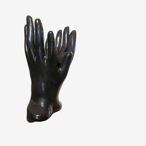 VASE EN CERAMIQUE EN FORME DE MAINS NOIRES IRISEES ANNEES 60 70 VINTAGE.