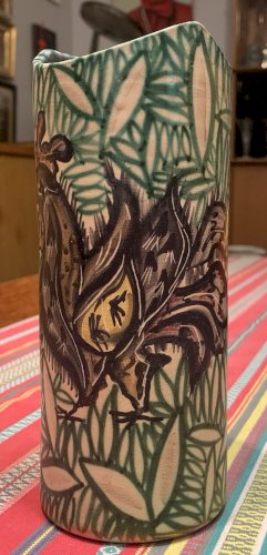 Vase en céramique Vallauris décor au coq signé Le Chariot 1960's
