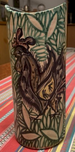 Vase en céramique Vallauris décor au coq signé Le Chariot 1960's