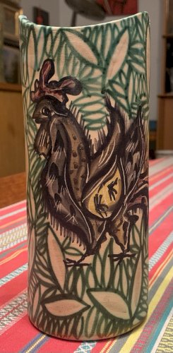 Vase en céramique Vallauris décor au coq signé Le Chariot 1960's