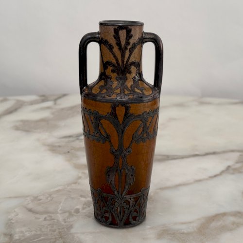 Vase en faïence craquelée 1900 Art Nouveau mouvement Nouille M4025