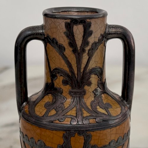 Vase en faïence craquelée 1900 Art Nouveau mouvement Nouille M4025