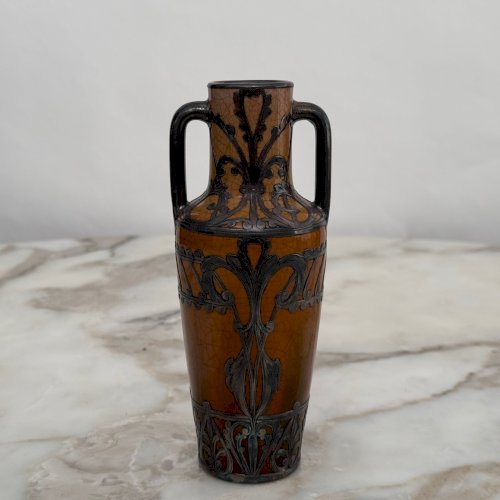 Vase en faïence craquelée 1900 Art Nouveau mouvement Nouille M4025