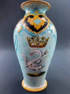 Ceramic vase from Blois signed Ulysse Bruneau Balon, decorated with a swan and a crown.