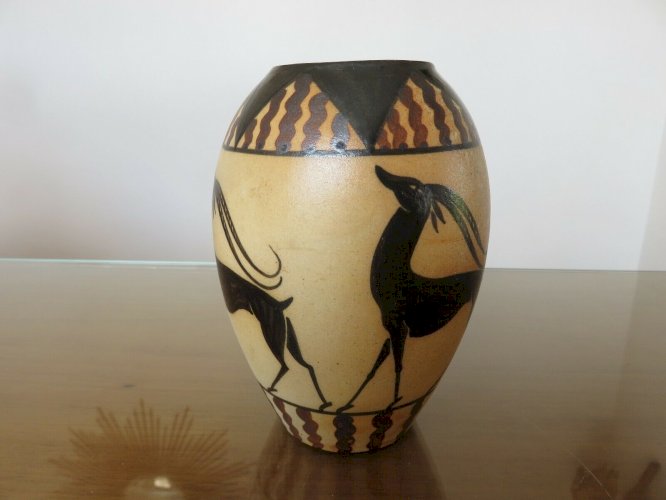 VASE EN GRES EMAILLE DE CIBOURE SIGNE ETIENNE VILOTTE.
