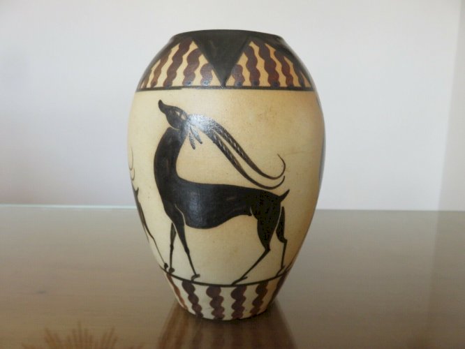 VASE EN GRES EMAILLE DE CIBOURE SIGNE ETIENNE VILOTTE.