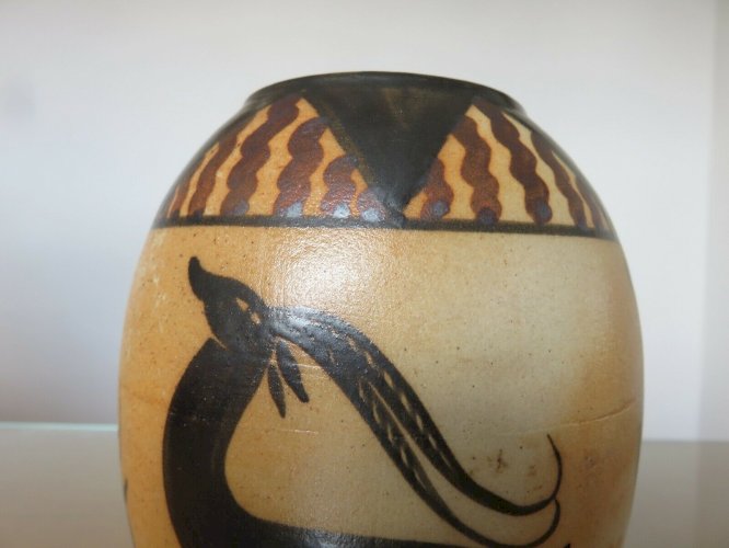 VASE EN GRES EMAILLE DE CIBOURE SIGNE ETIENNE VILOTTE.