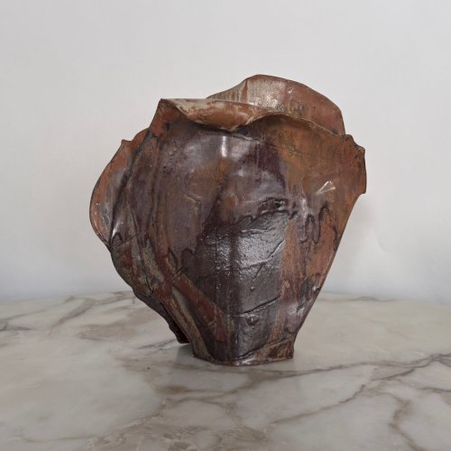 Vase en grès flammé décor de feuillage vers 1970 M4019