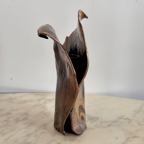 Vase en grès flammé décor de feuillage vers 1970 M4019