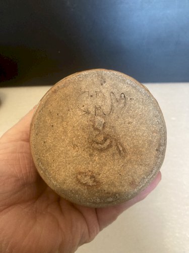 Vase en grès pyrité à coulures signé GRM céramique poterie vintage potier