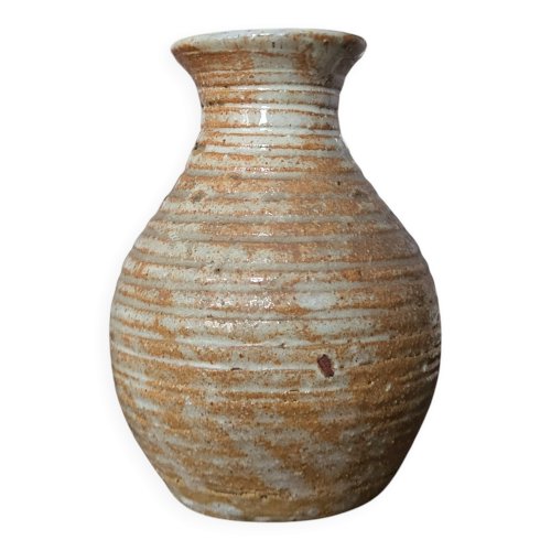 Vase en grès signé / Puisaye / Lion