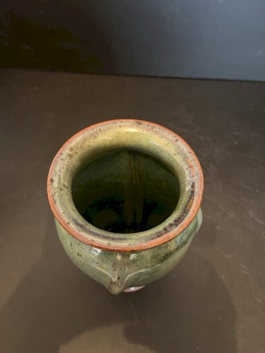 vase en Grès Vernissé vert  Signature à identifier artisanat poterie potier