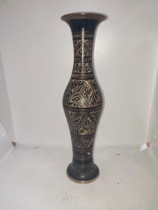 brass vase with engraving of Indian flower in good condition