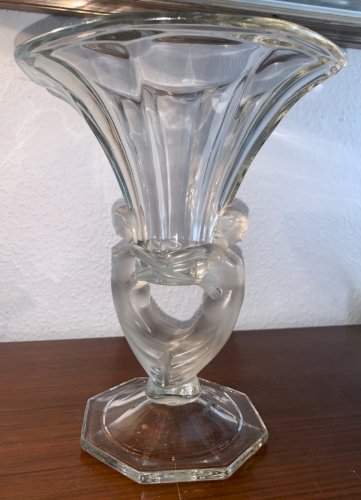 Vase en verre art déco aux nymphes 1930's Walther & Söhne à identifier