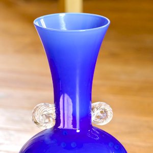 Blown blue mouth glass vase from Murano