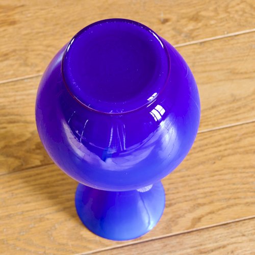 Vase en verre de Murano soufflé bouche bleu
