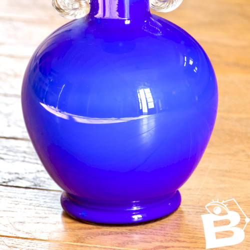 Vase en verre de Murano soufflé bouche bleu