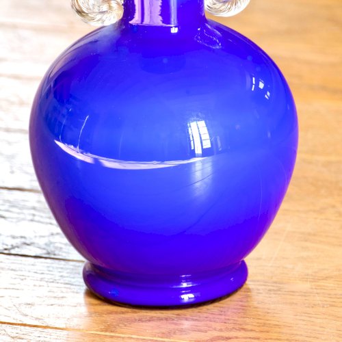 Vase en verre de Murano soufflé bouche bleu