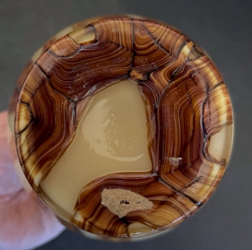 Vase en Verre marron clair à coulures marron foncé vintage décoration artisanat