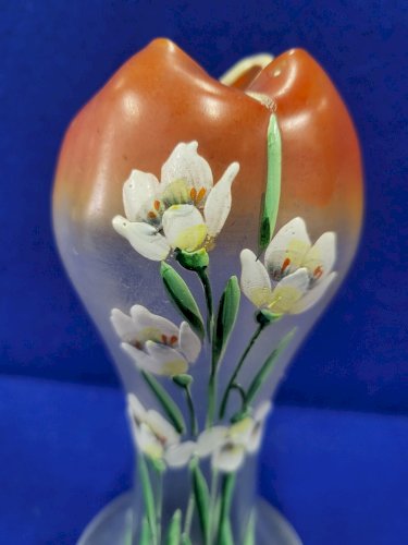 VASE EN VERRE PEINT EMAILLE DECOR DE NARCISSES
