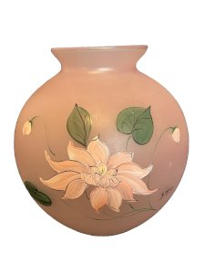 Vase Forme Boule en pate de verre Décor Floral peint signé A Naudy