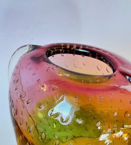 Vase fraise en verre bullé de Murano 1960