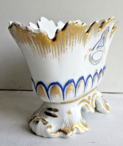Vase jardinière, porcelaine de Paris bleu et Or fin, insignes franc maçonniques