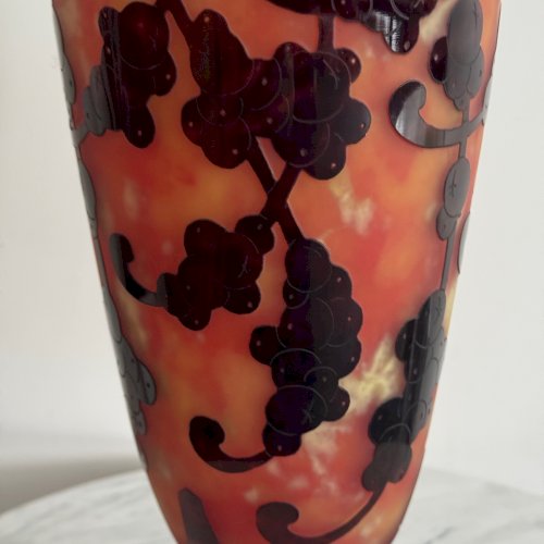 Vase Le Verre Français Charles Schneider décor perlières hauteur 32 cm M3975