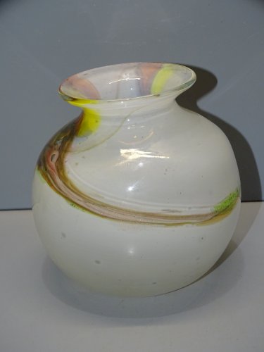 -VASE MODERNE VERRE MULTI COUCHES Daniel BAROY avec paillettes dorées déco XXe D
