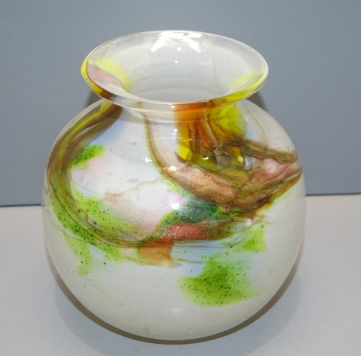 -VASE MODERNE VERRE MULTI COUCHES Daniel BAROY avec paillettes dorées déco XXe D
