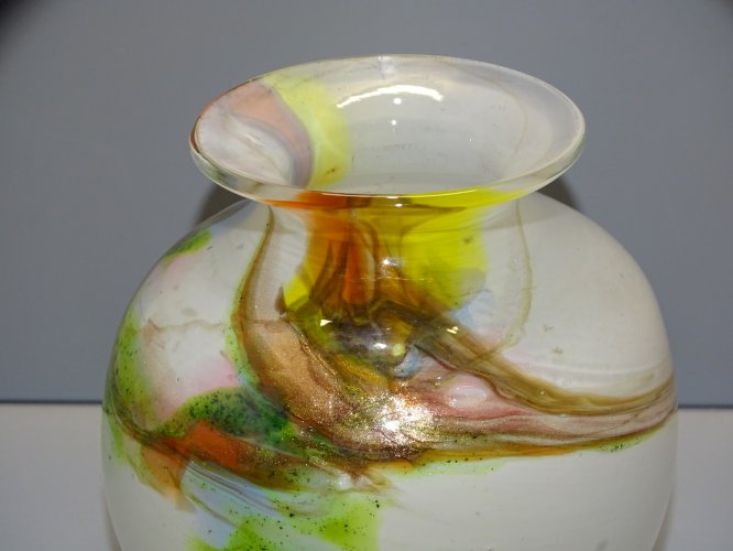 -VASE MODERNE VERRE MULTI COUCHES Daniel BAROY avec paillettes dorées déco XXe D