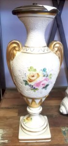 VASE Monte LAMPE Ceramique Vieux Paris Floral Blanc Dorure LUMINAIRE 12MAG 19/12