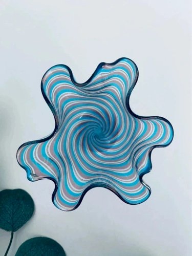 Vase Mouchoir Murano signé Linea Valentina - Bleu & Rose - Aventurine