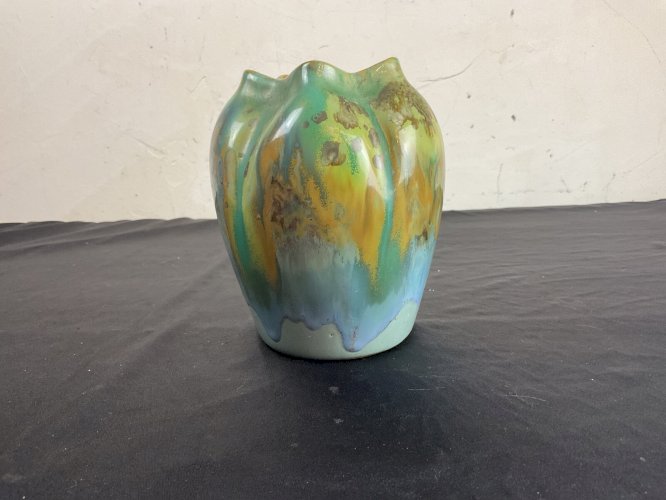 vase mouchoirs Art Déco en Grès de Pierrefonds couleur bleu vert .