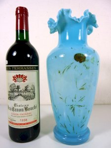 Vase opaline de foire Portieux Vallery Stahl XIX° décor fait main fleurs or fin