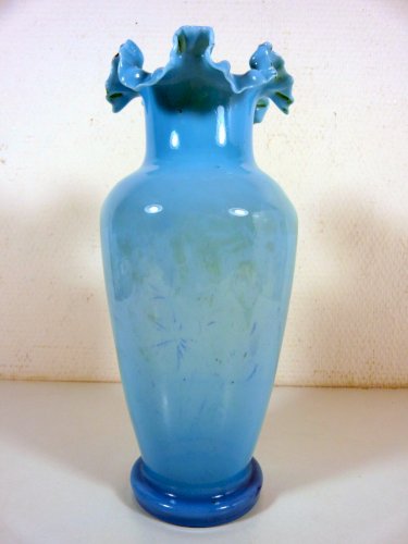 Vase opaline de foire Portieux Vallery Stahl XIX° décor fait main fleurs or fin