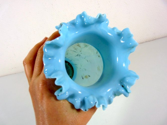 Vase opaline de foire Portieux Vallery Stahl XIX° décor fait main fleurs or fin