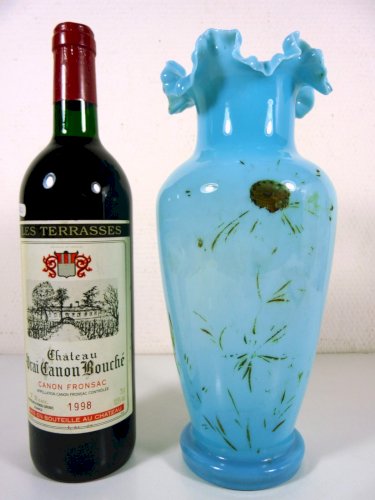 Vase opaline de foire Portieux Vallery Stahl XIX° décor fait main fleurs or fin