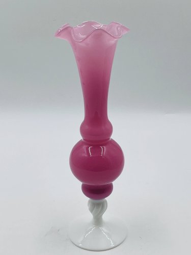 Vase opaline rose et blanc 31 cm
