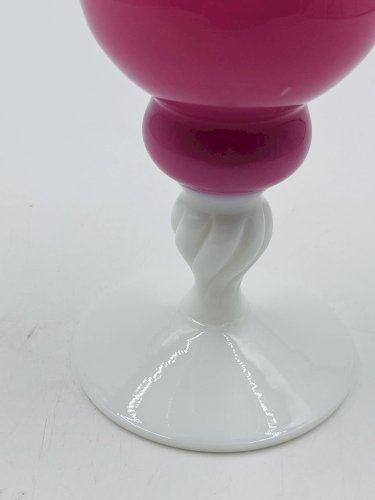 Vase opaline rose et blanc 31 cm