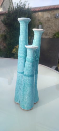 Vase "orgue" soliflore triple en céramique artisanale