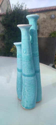 Vase "orgue" soliflore triple en céramique artisanale