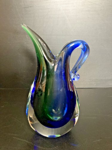 vase pate de verre verre bleu et vert  MURANO ?  verrerie vintage design